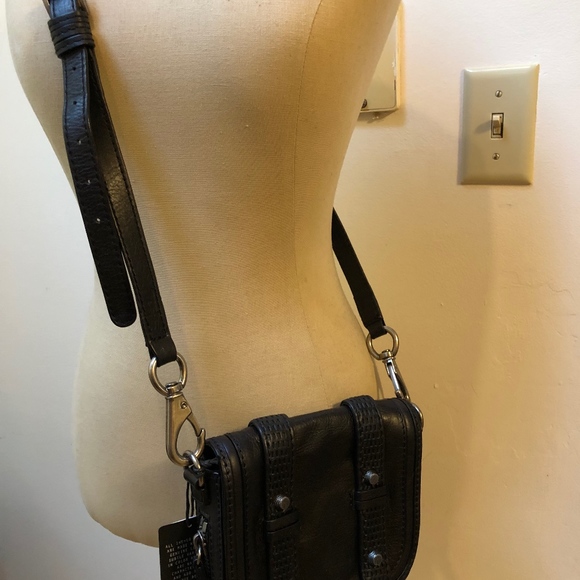 SHE + LO BLACK LEATHER STUDDED CROSSBODY BAG NWT - Picture 1 of 6